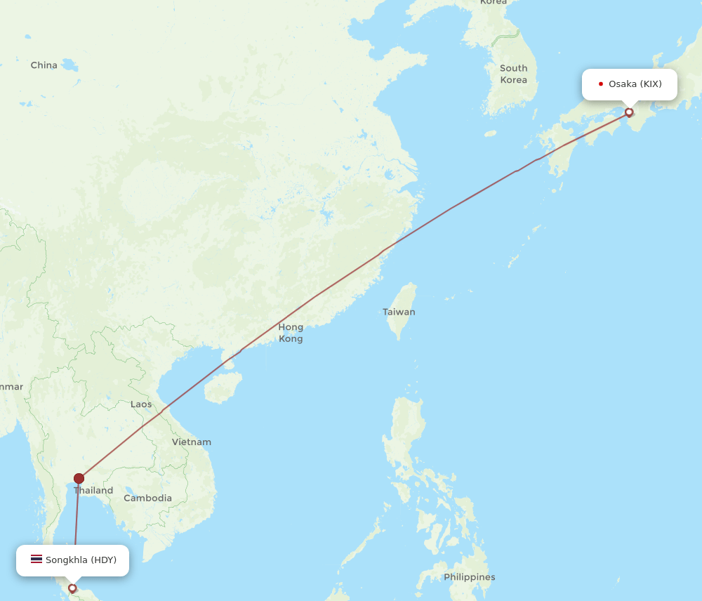 KIX to HDY flights and routes map