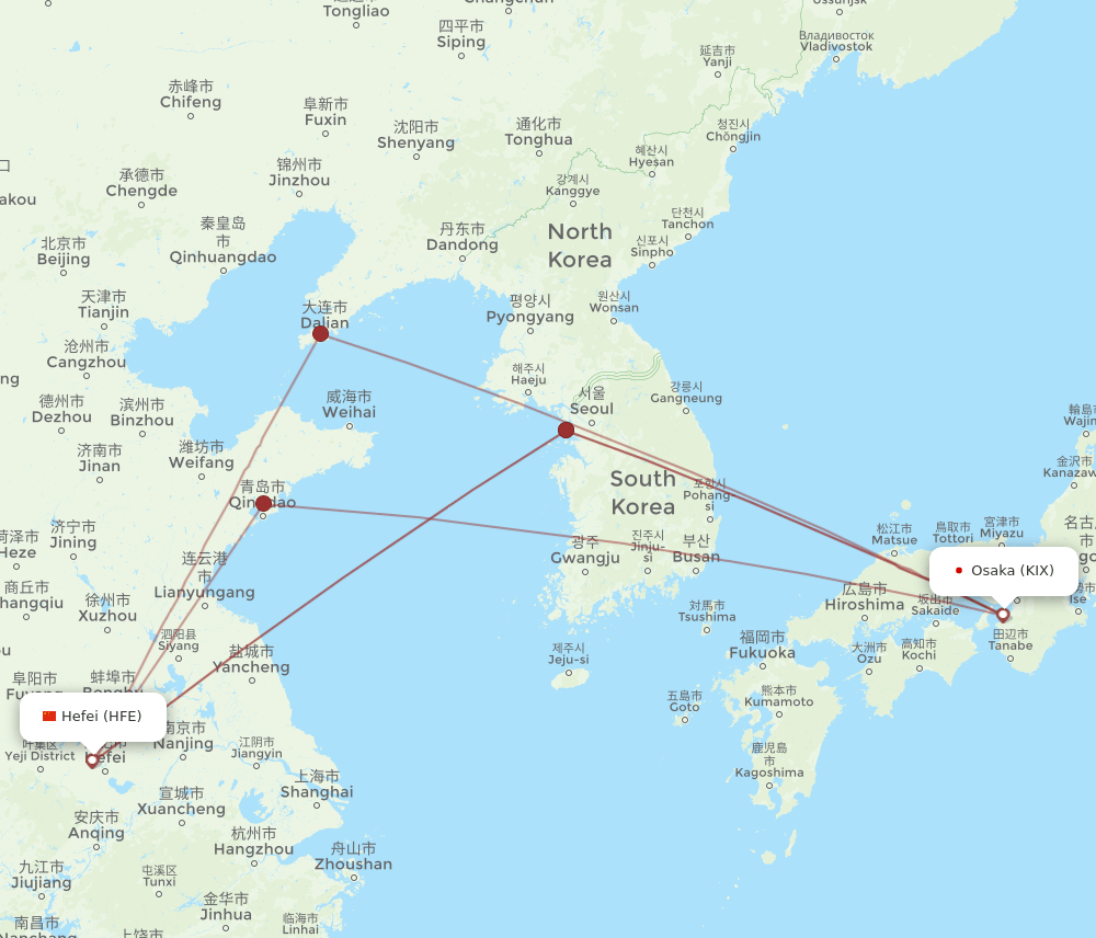 KIX-HFE flight routes