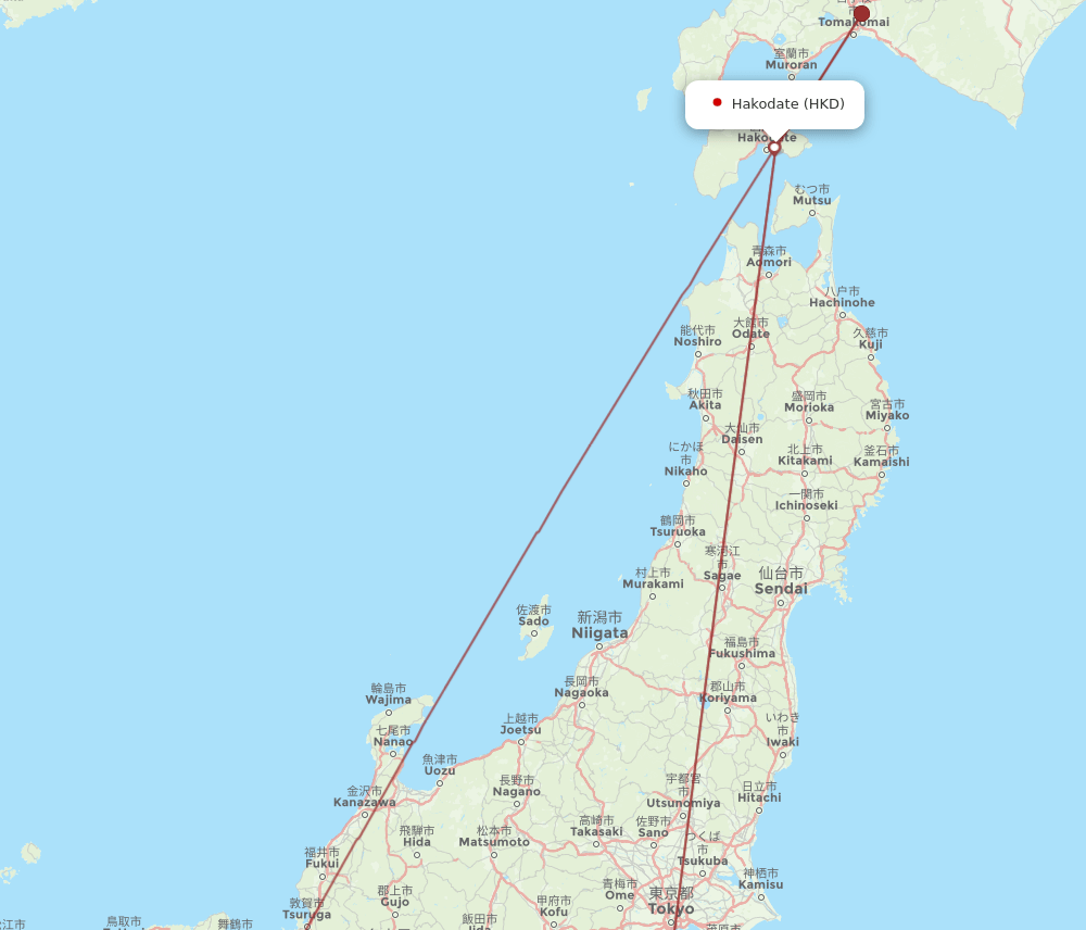 KIX-HKD flight routes