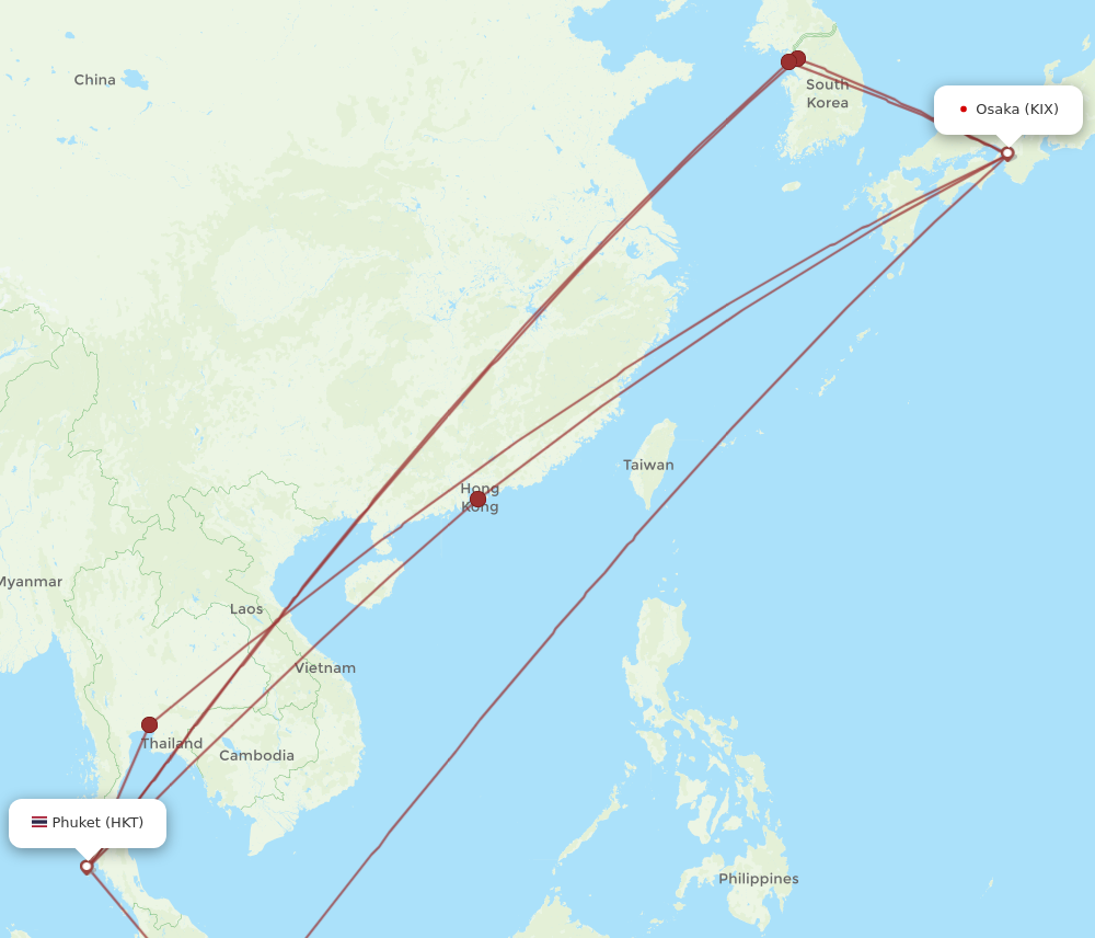 KIX to HKT flights and routes map