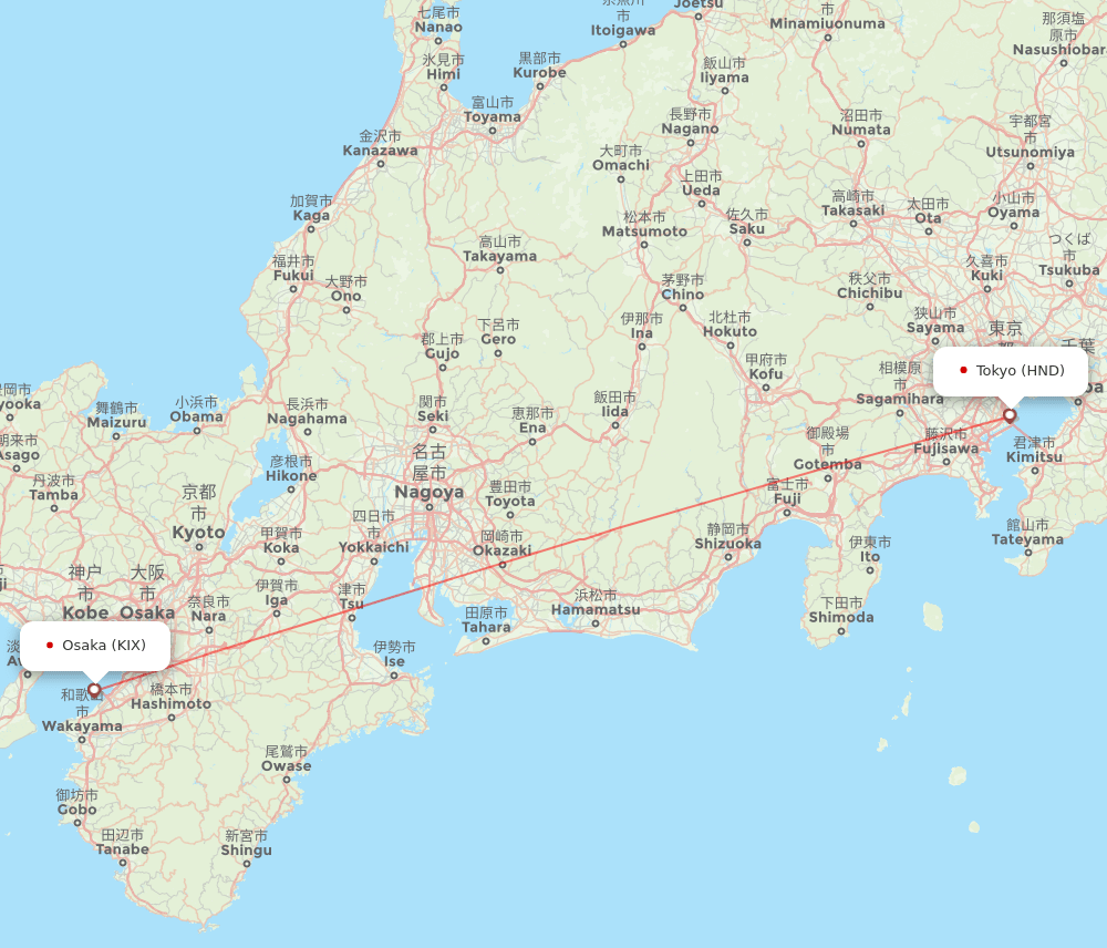 Osaka - Tokyo route map and flight paths