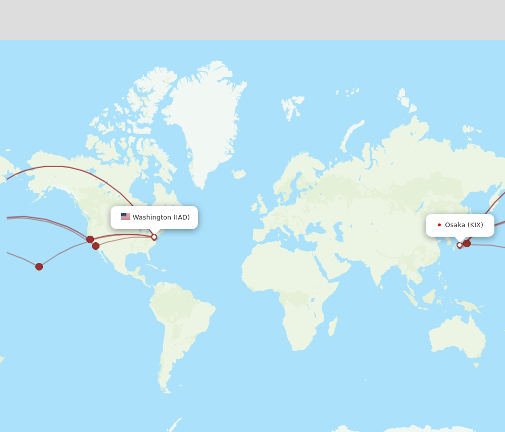 KIX-IAD flight routes