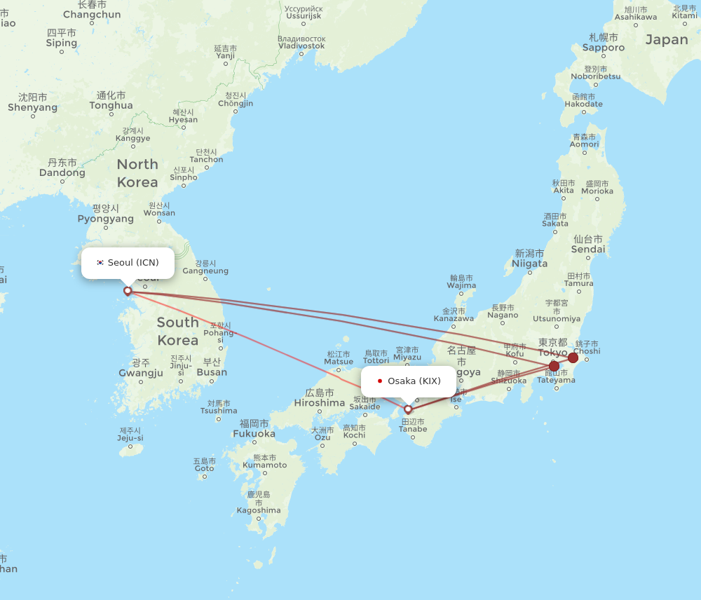 KIX to ICN flights and routes map