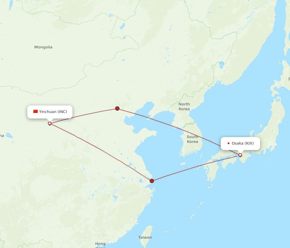 KIX to INC flights and routes map