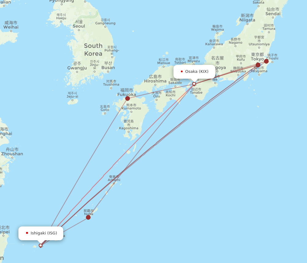 KIX to ISG flights and routes map