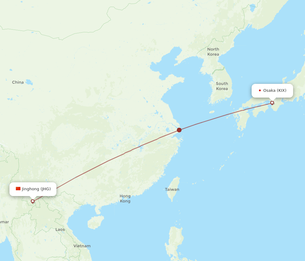 KIX-JHG flight routes