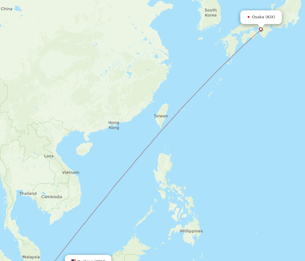 KIX to KCH flights and routes map