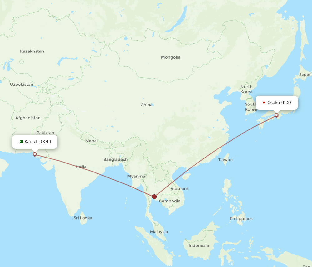KIX to KHI flights and routes map