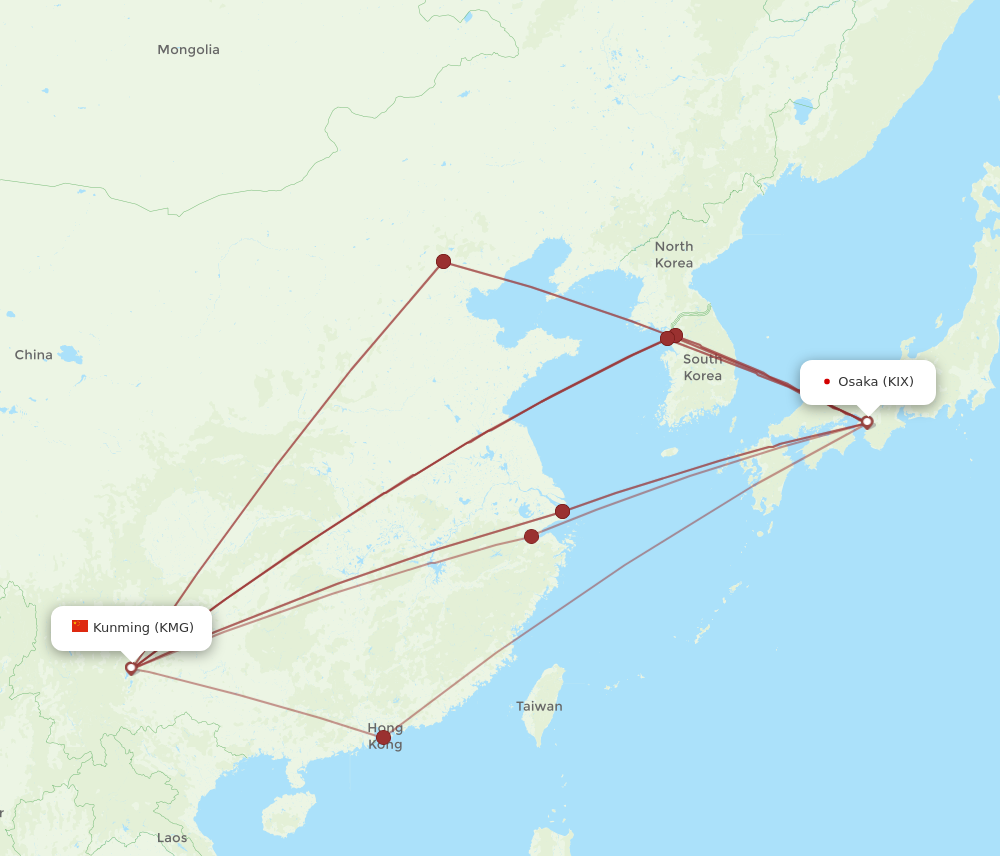 KIX to KMG flights and routes map