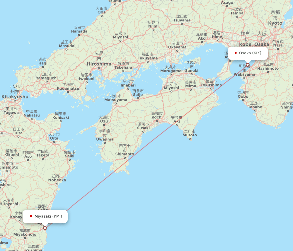 Osaka - Miyazaki route map and flight paths
