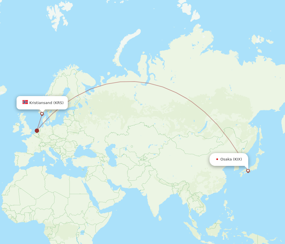 KIX to KRS flights and routes map