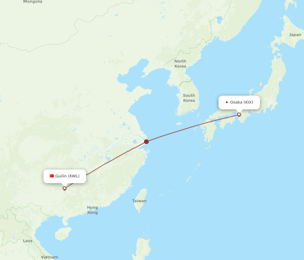KIX-KWL flight routes