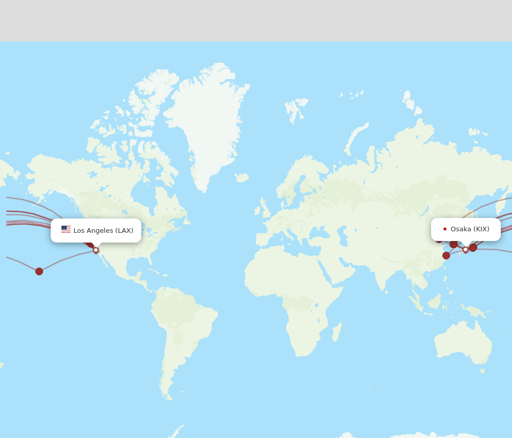 KIX to LAX flights and routes map