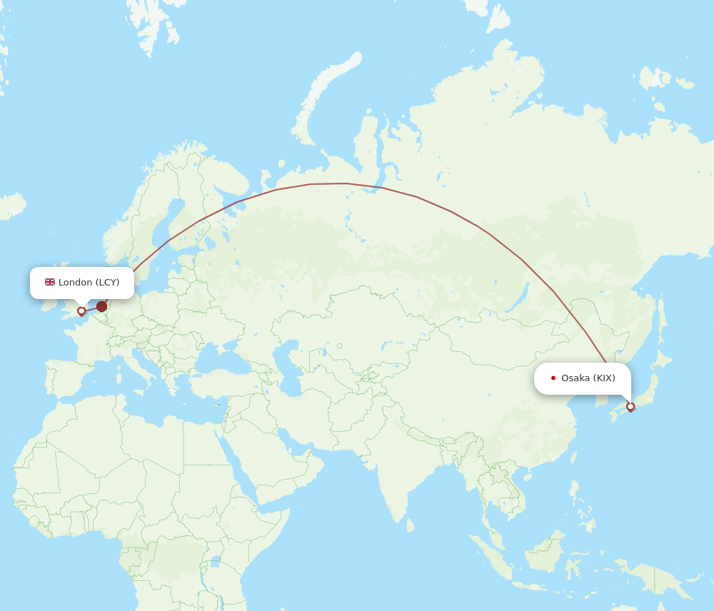 KIX to LCY flights and routes map