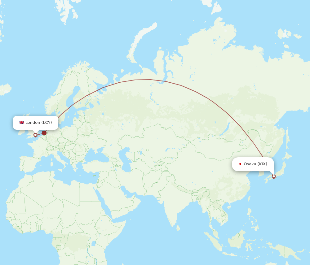 KIX to LCY flights and routes map