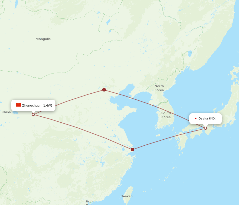 KIX-LHW flight routes