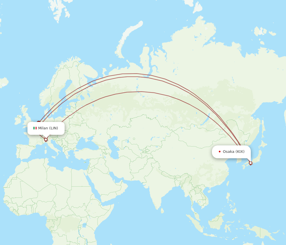 KIX to LIN flights and routes map