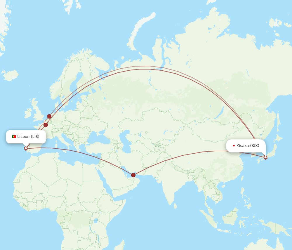 KIX-LIS flight routes