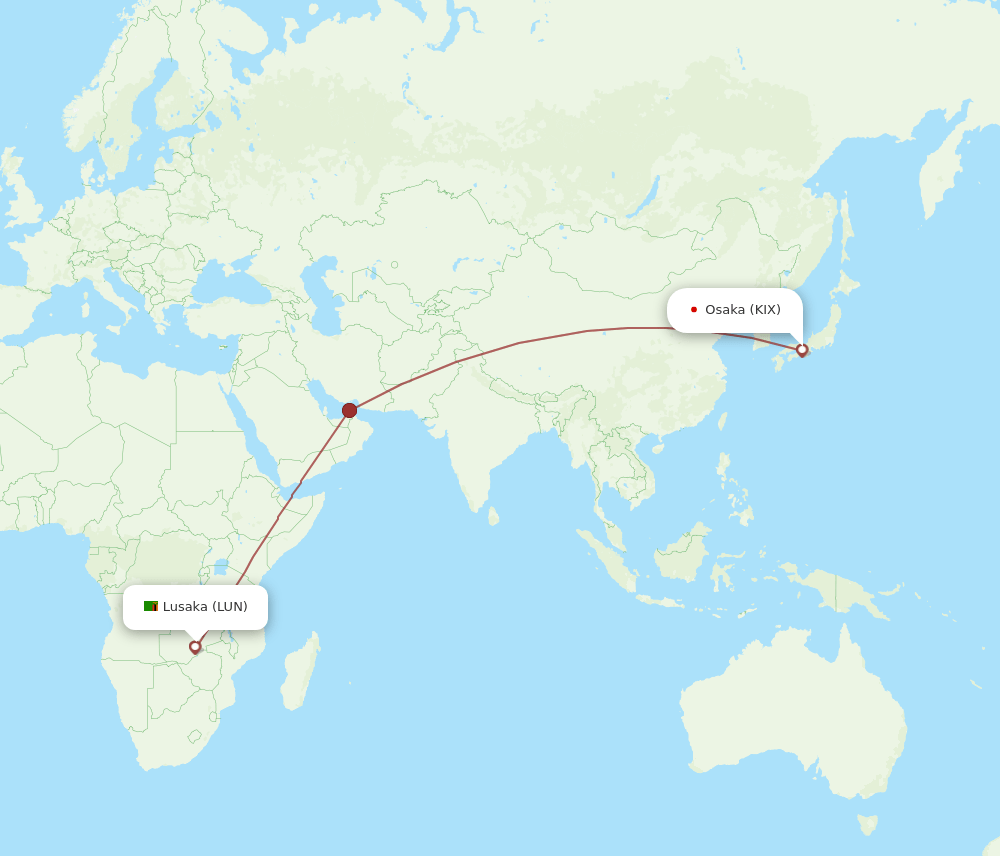 KIX to LUN flights and routes map