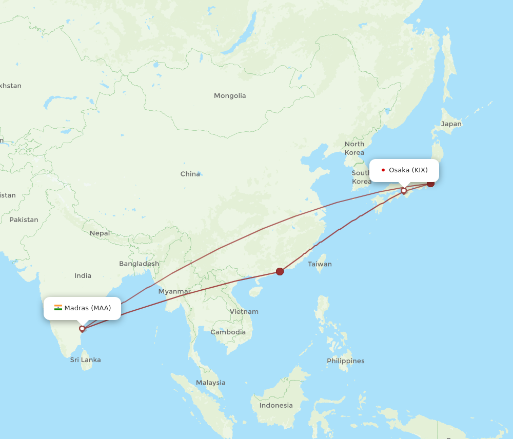 KIX to MAA flights and routes map