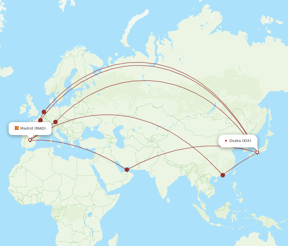 KIX to MAD flights and routes map