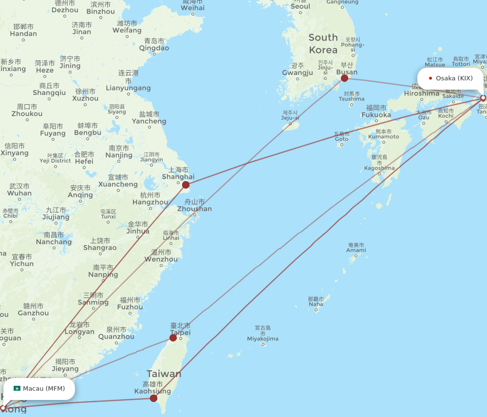 KIX to MFM flights and routes map