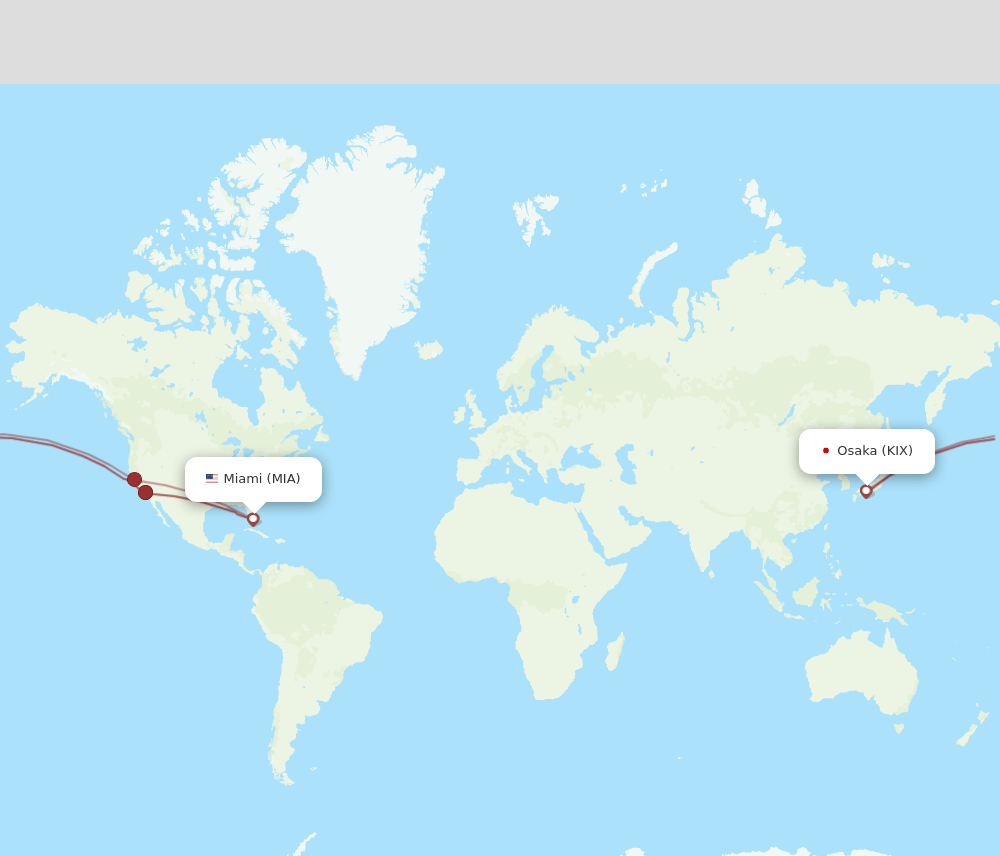 KIX to MIA flights and routes map