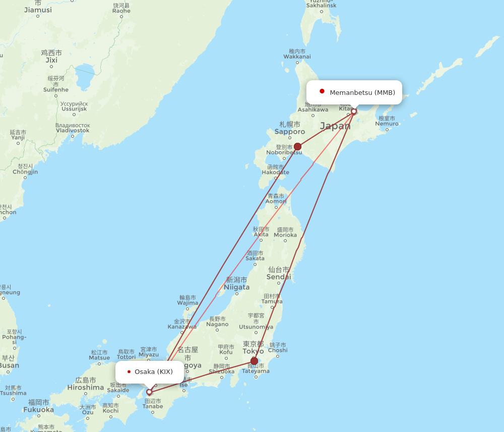 KIX to MMB flights and routes map