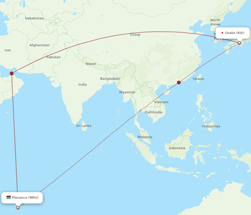 KIX-MRU flight routes