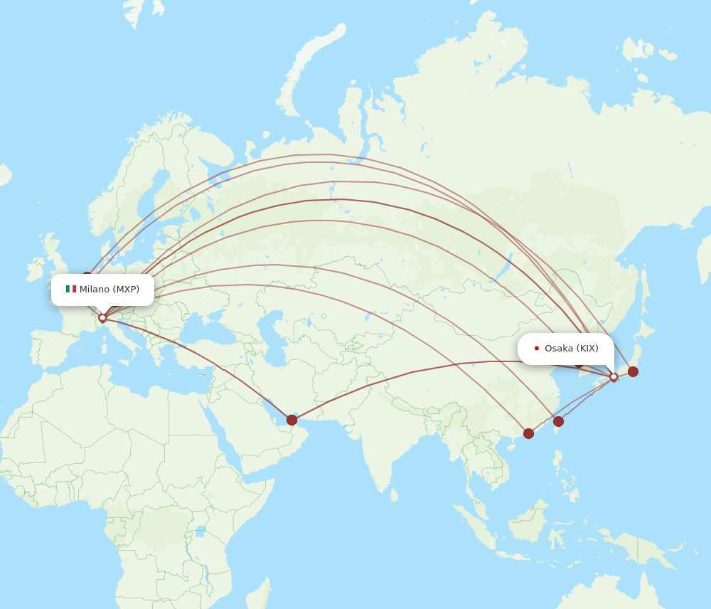 KIX to MXP flights and routes map