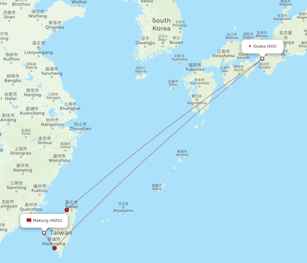 KIX to MZG flights and routes map