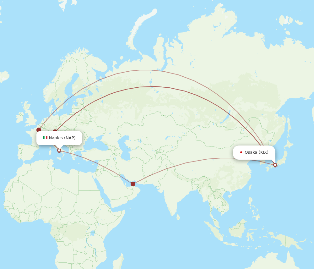 KIX-NAP flight routes