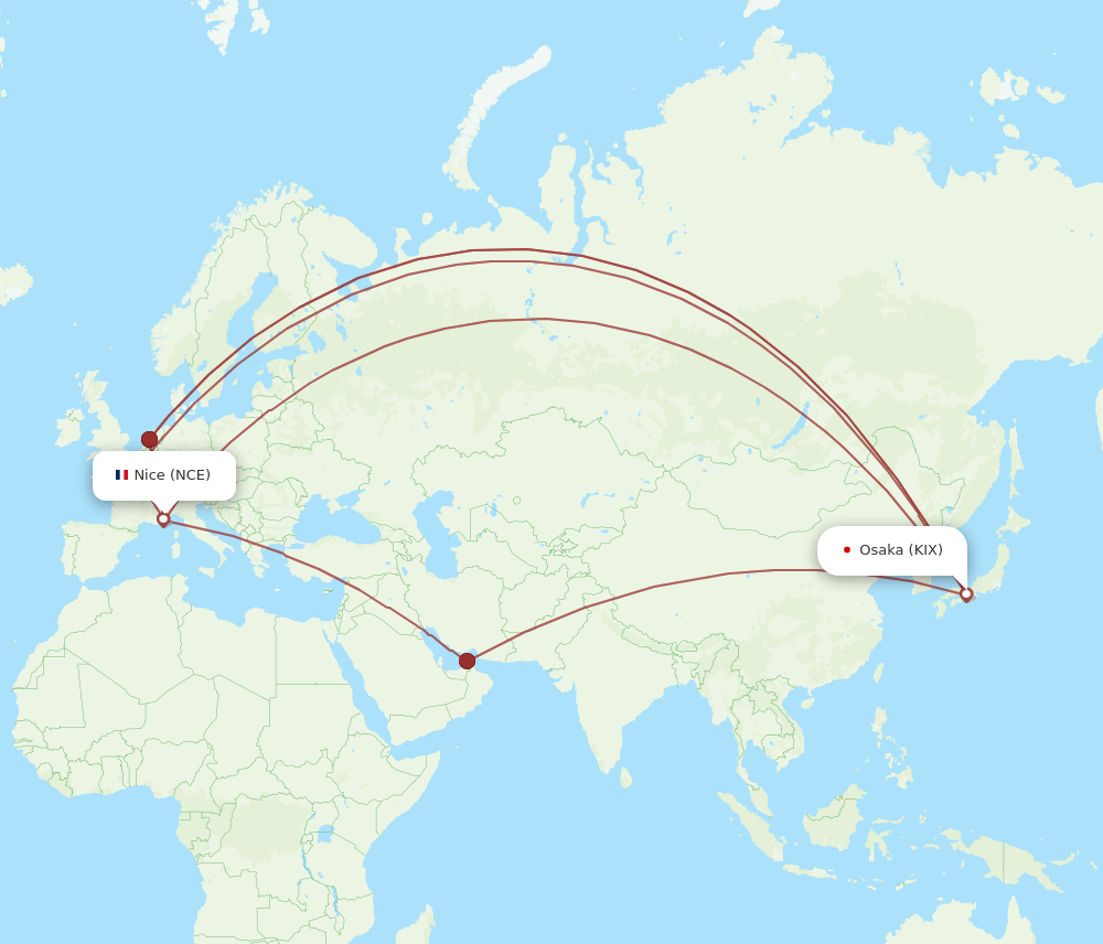 KIX-NCE flight routes