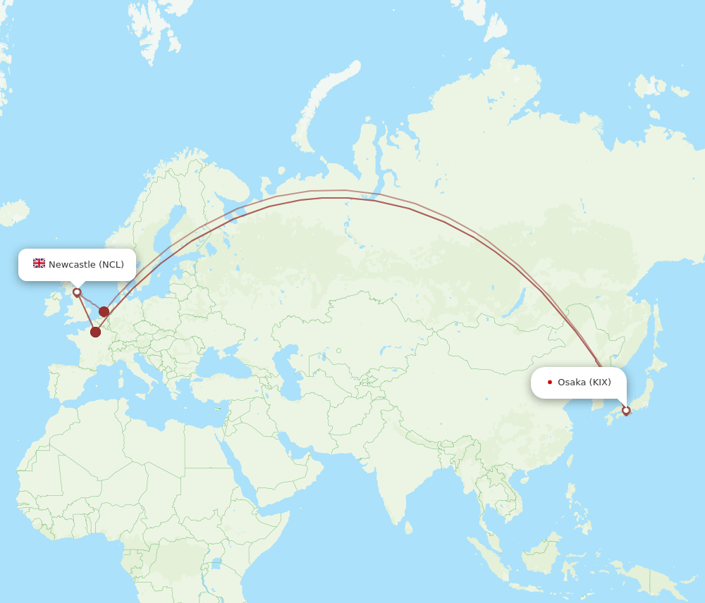 KIX-NCL flight routes