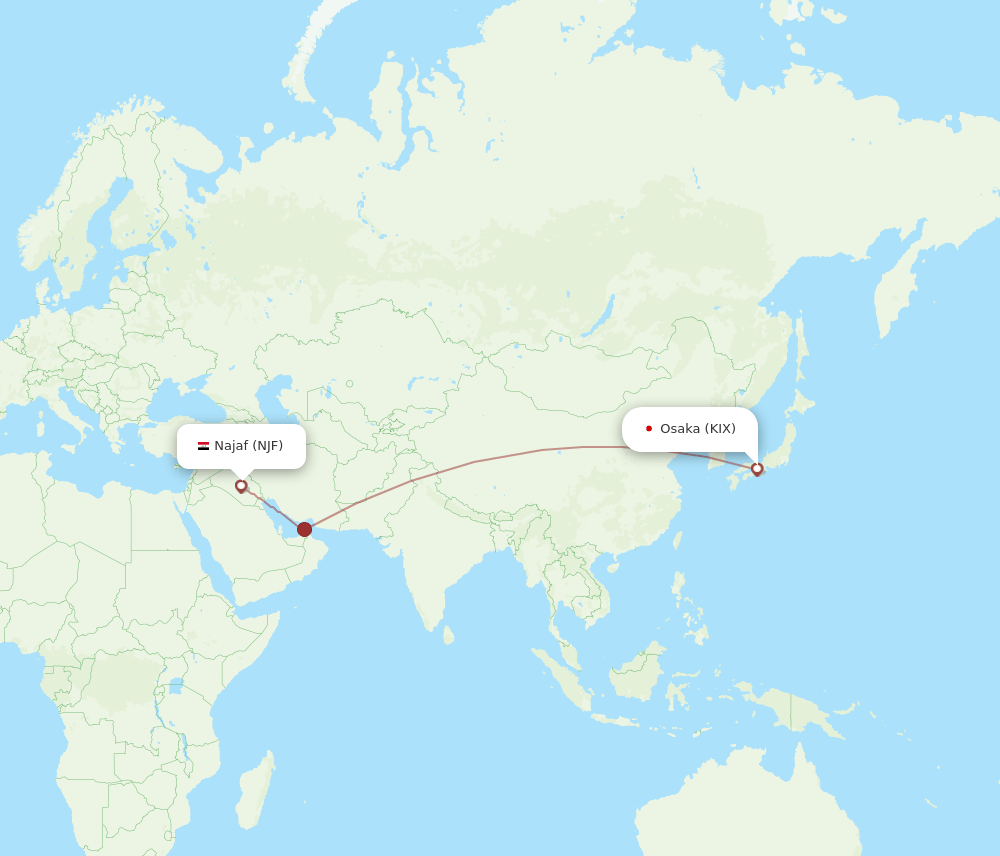 KIX to NJF flights and routes map