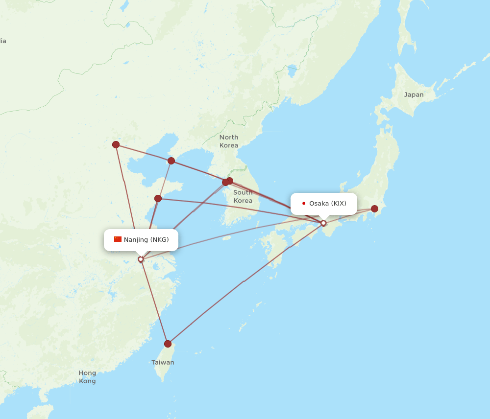 KIX-NKG flight routes