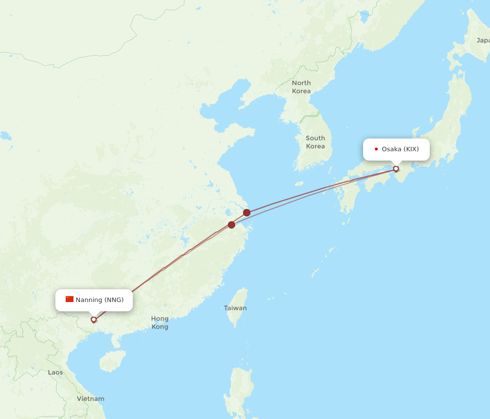 KIX to NNG flights and routes map