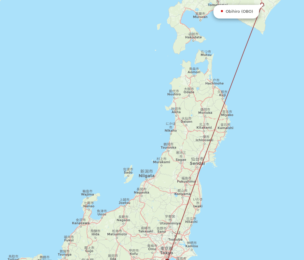 KIX to OBO flights and routes map