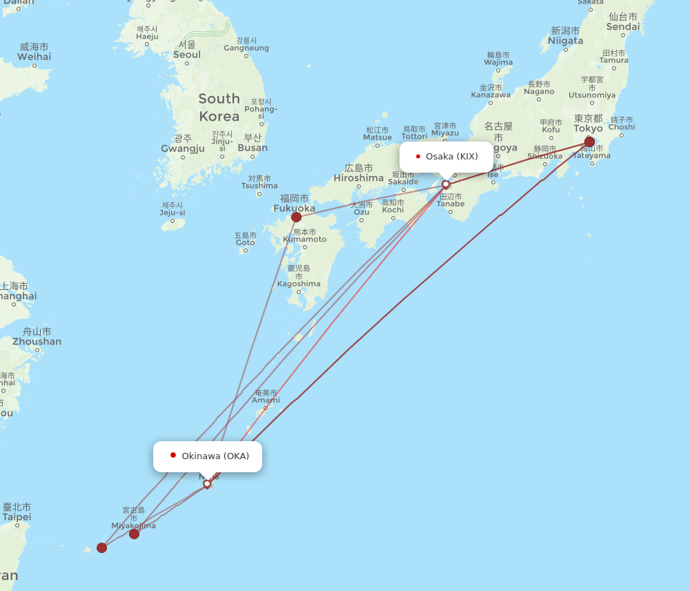 KIX to OKA flights and routes map