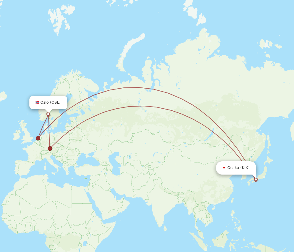 KIX-OSL flight routes