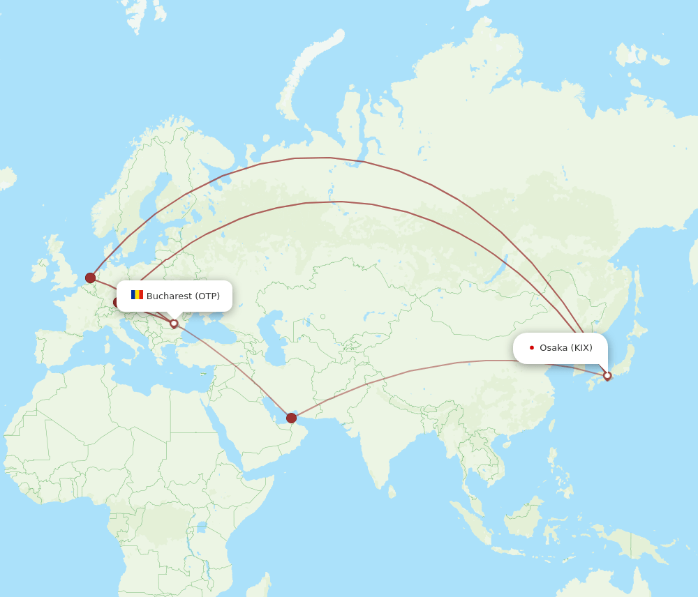 KIX-OTP flight routes