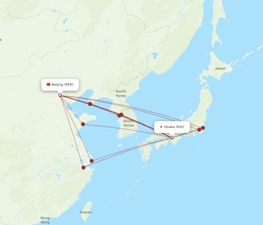 KIX to PEK flights and routes map