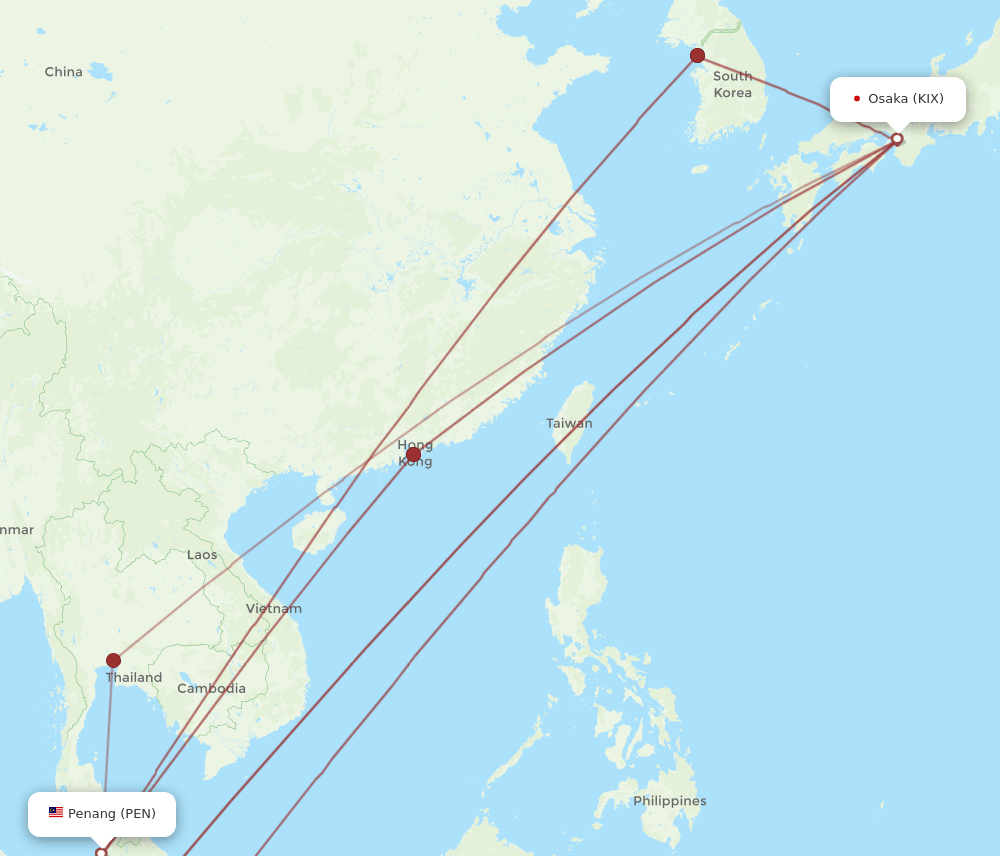 KIX to PEN flights and routes map