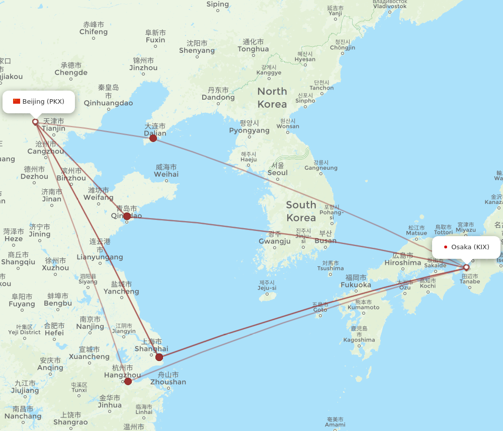 KIX to PKX flights and routes map