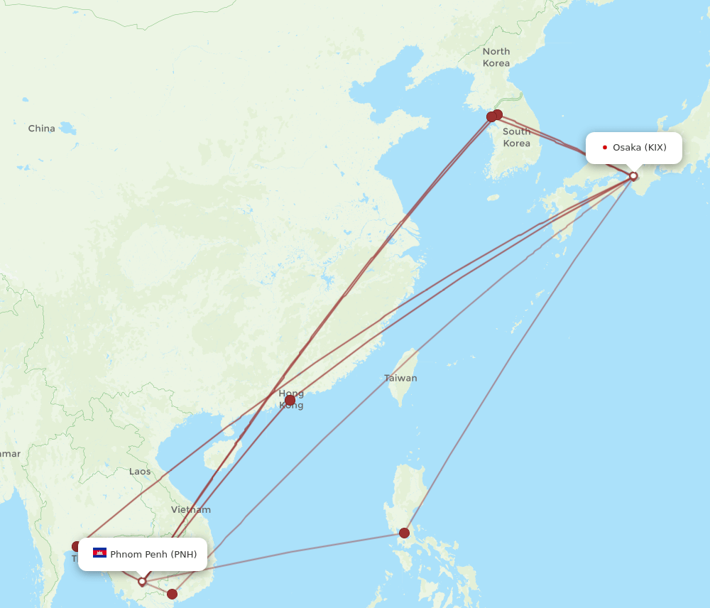 KIX-PNH flight routes