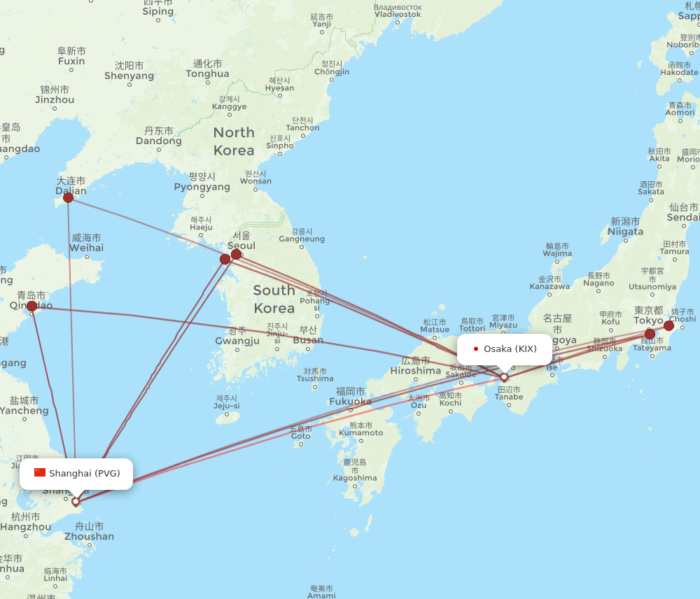 KIX to PVG flights and routes map