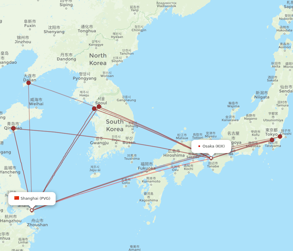 KIX-PVG flight routes