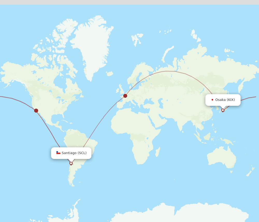 KIX to SCL flights and routes map