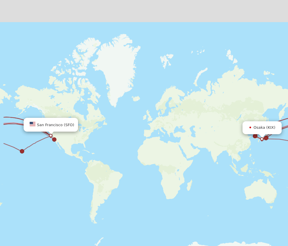 KIX to SFO flights and routes map