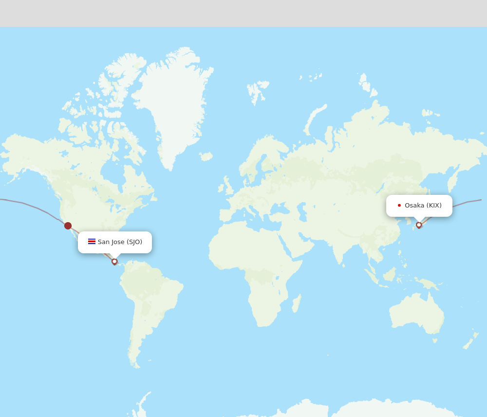 KIX-SJO flight routes